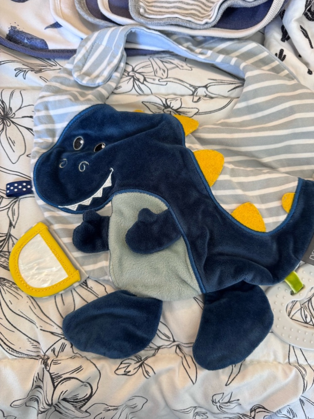 Burt's Bees Baby Navy Blue & Yellow Dino Plush Lovey